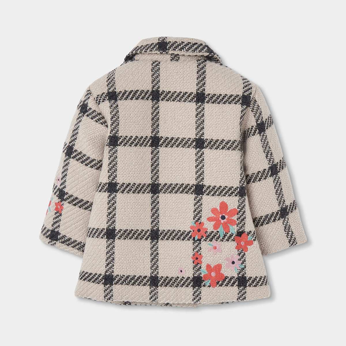 Manteau fille carreaux broderie fleurs beige, BOBOLI