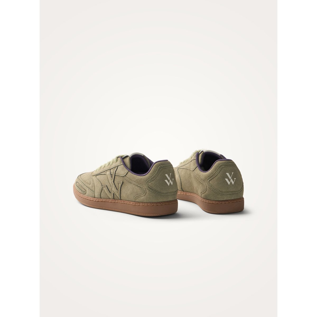 Baskets monogramme à lacets avec semelle retro AURA Bubble vert kaki, VANESSA WU