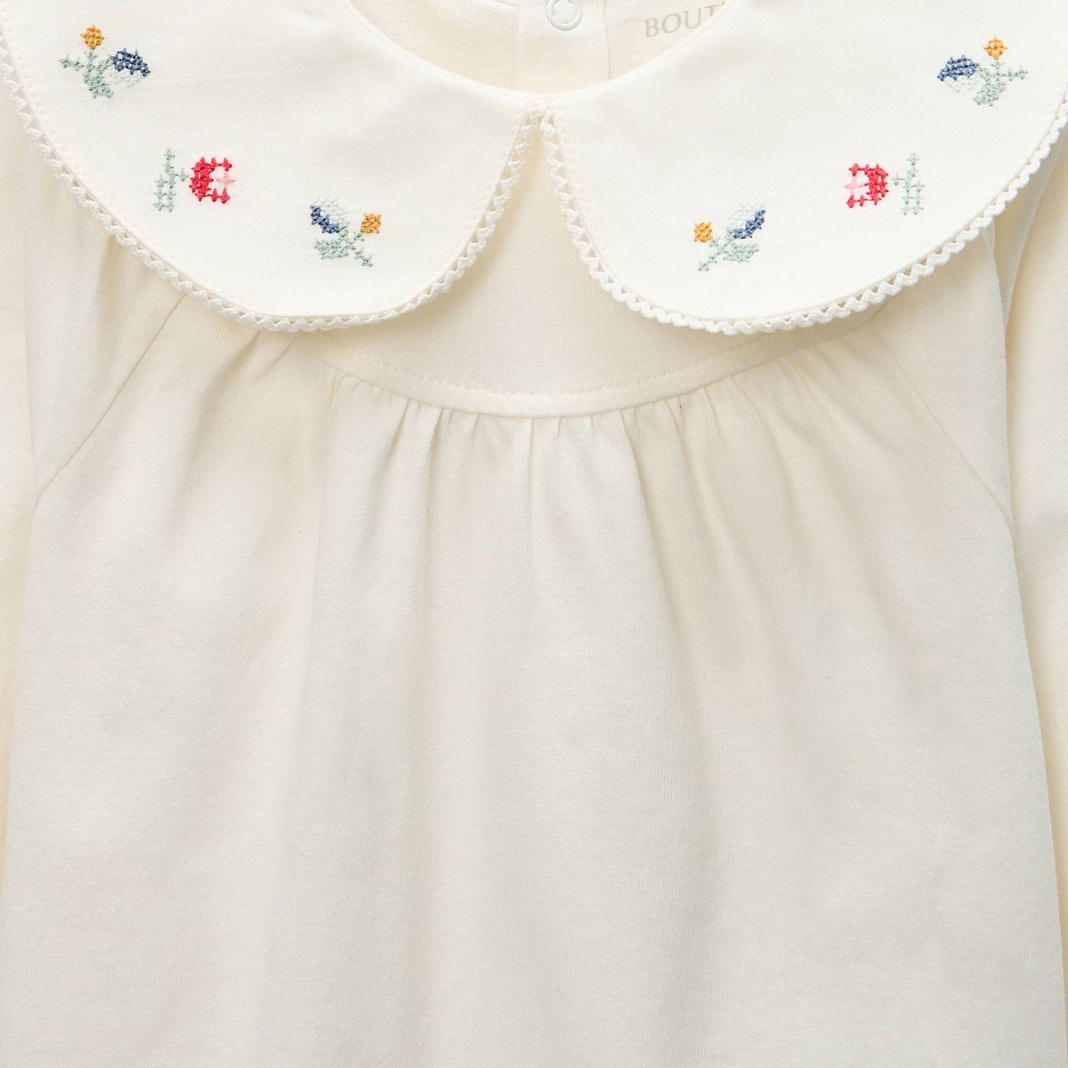 T-shirt à col manches longues uni en coton BIO GOTS ecru, BOUT'CHOU