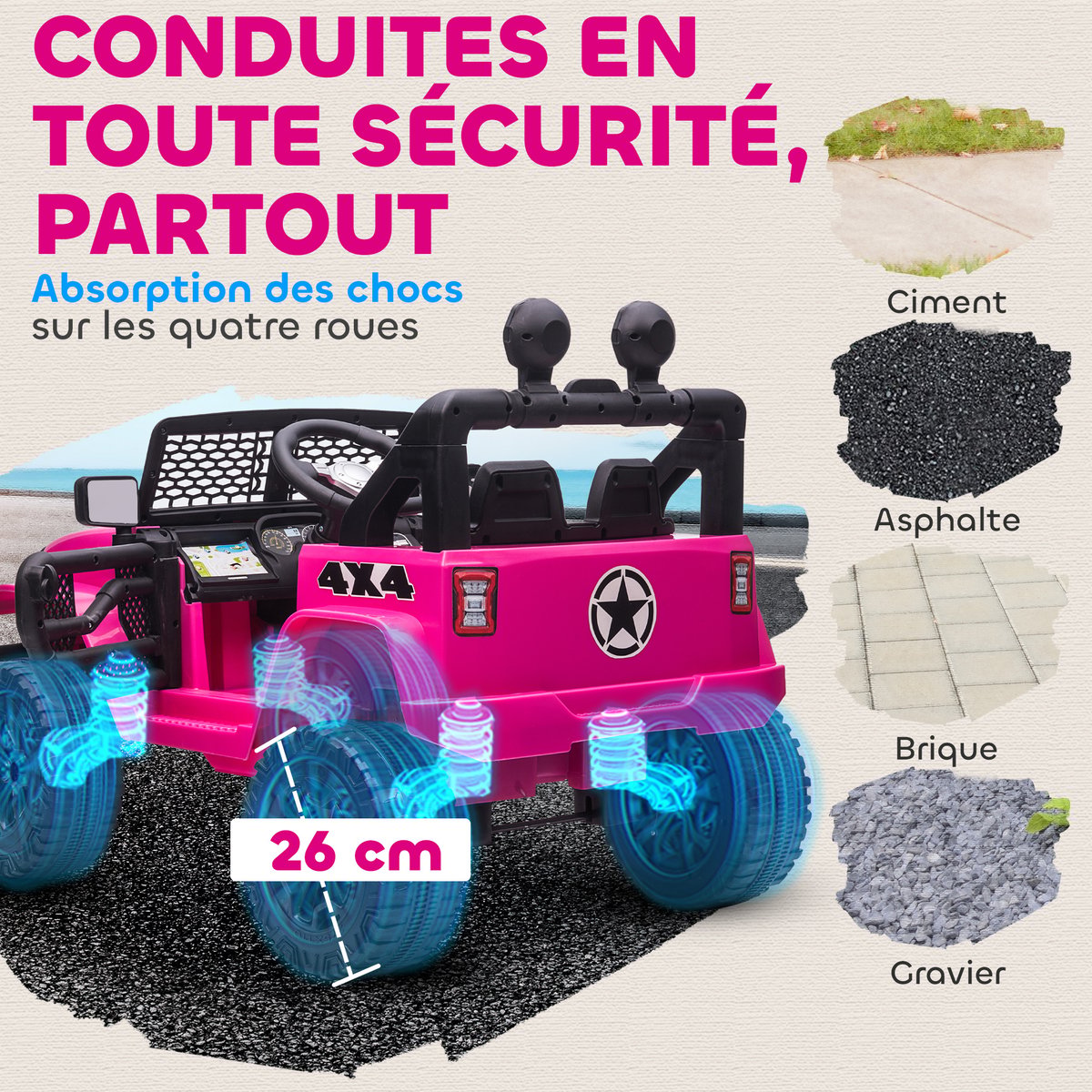 Camion tout-terrain jouet pour enfants PP rose, HOMCOM