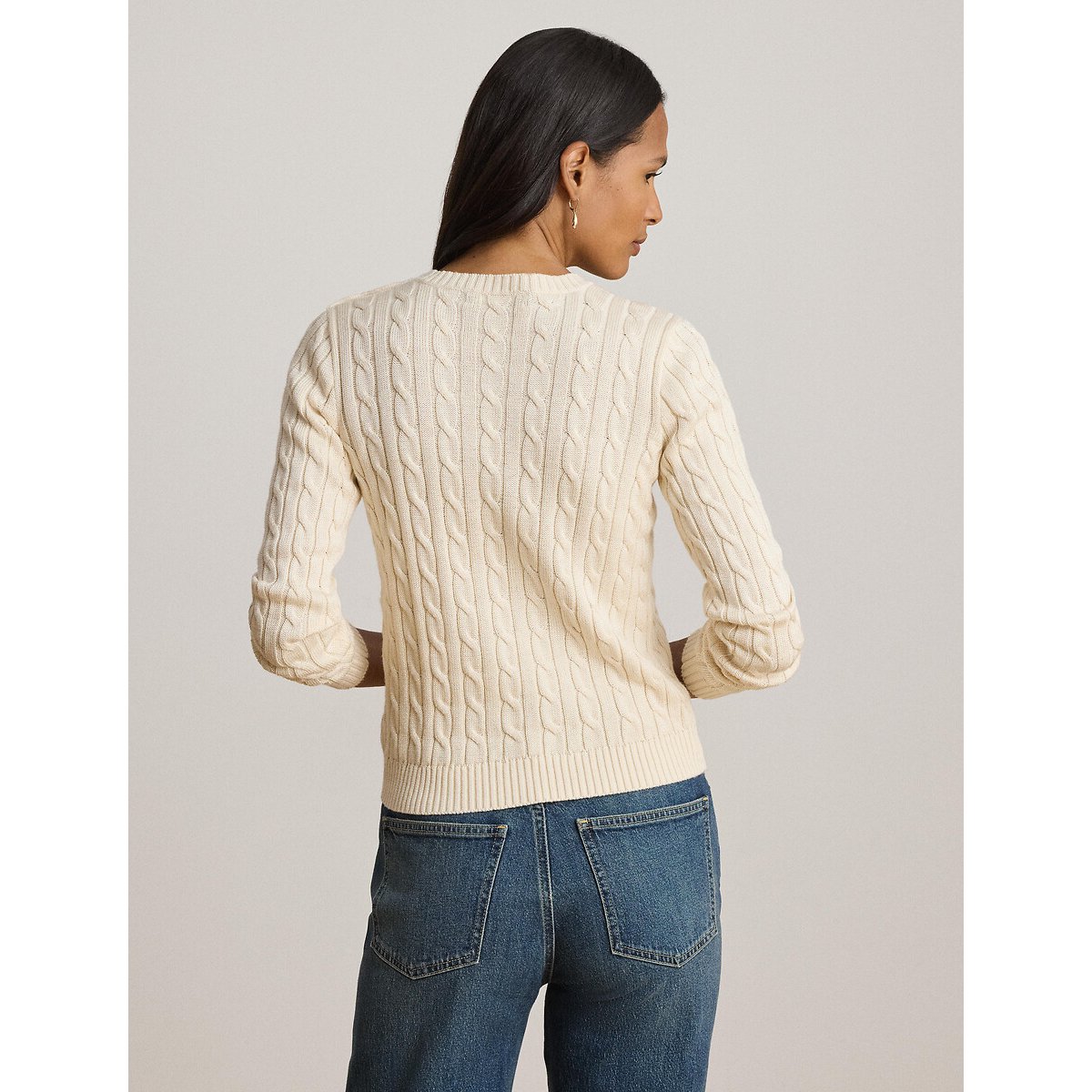 Pull col rond torsadé à boutons épaules crème, LAUREN RALPH LAUREN