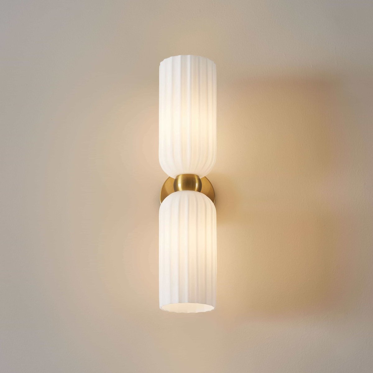 Applique double cylindre opale - LEONORA laiton et blanc, KOSILUM