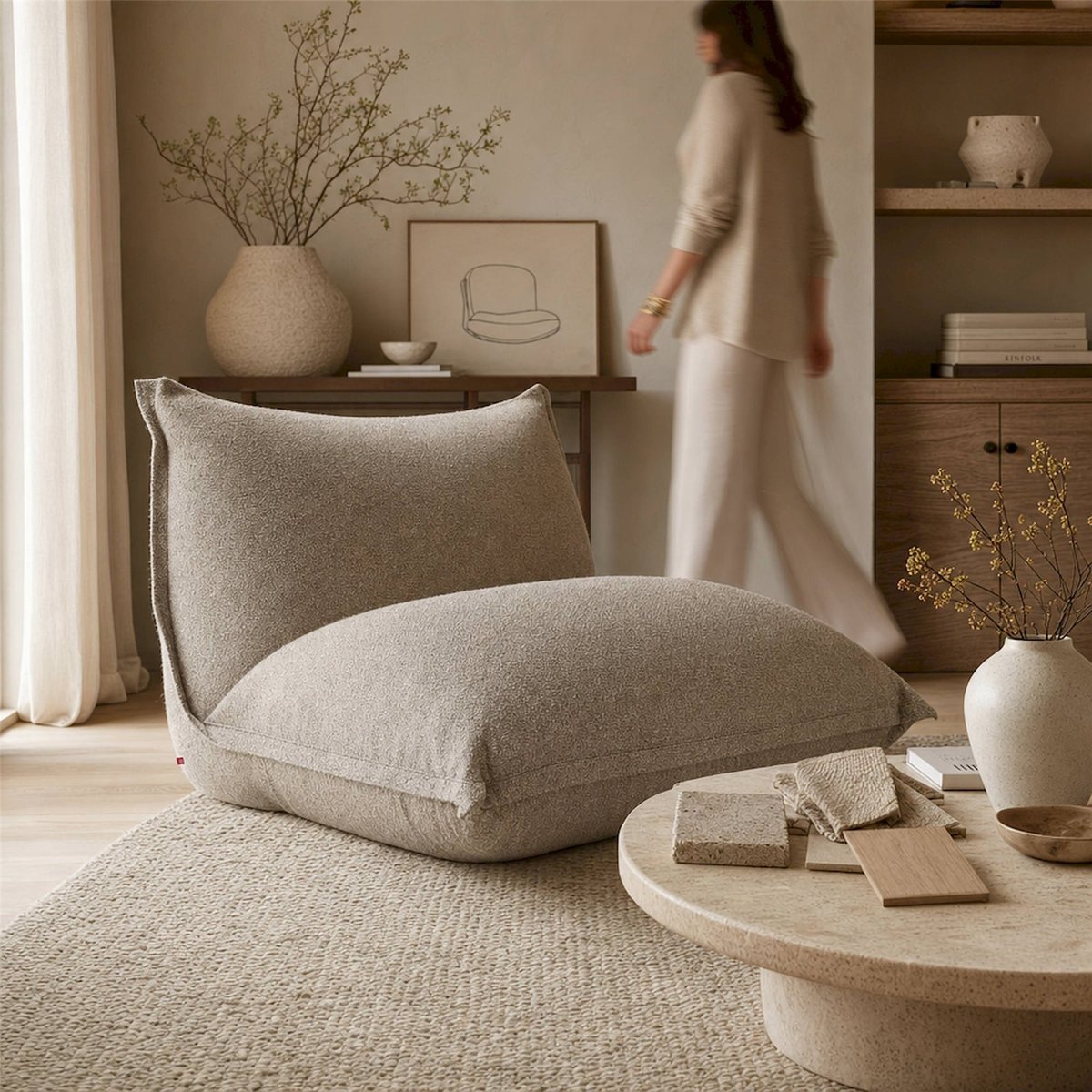 Fauteuil contemporain à coussin VACIO taupe, RECOLLECTION