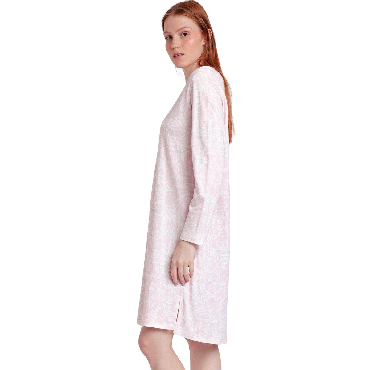 Chemise de nuit manches longues La Vie Est Belle rose, ADMAS