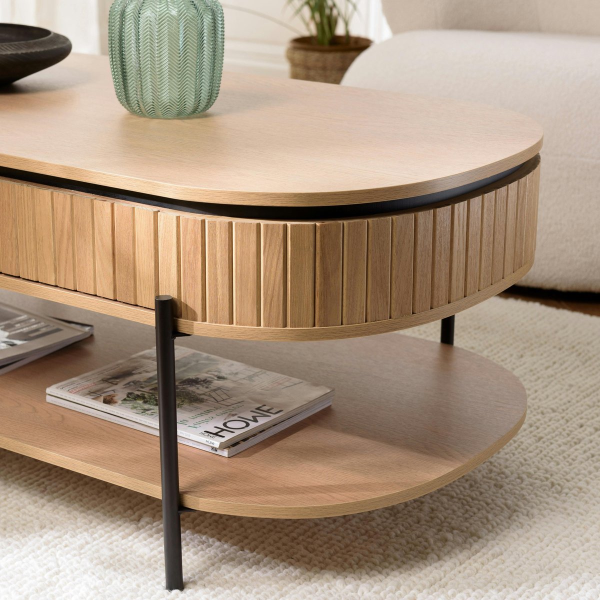 Table basse pin 2 plateaux bords arrondis ALMEIRA bois naturel, PIER IMPORT