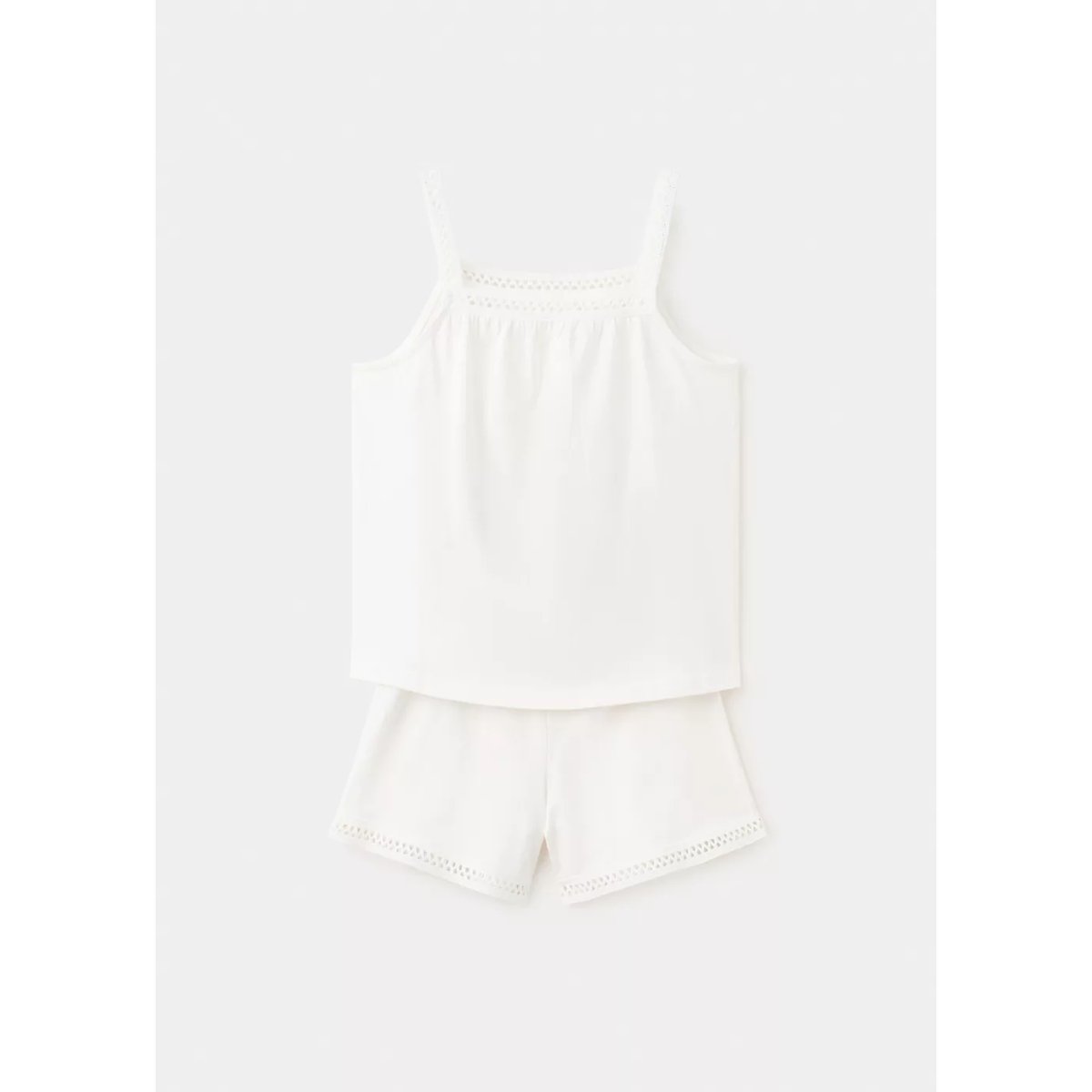 Pyjama court détails ajourés blanc cassé, MANGO KIDS