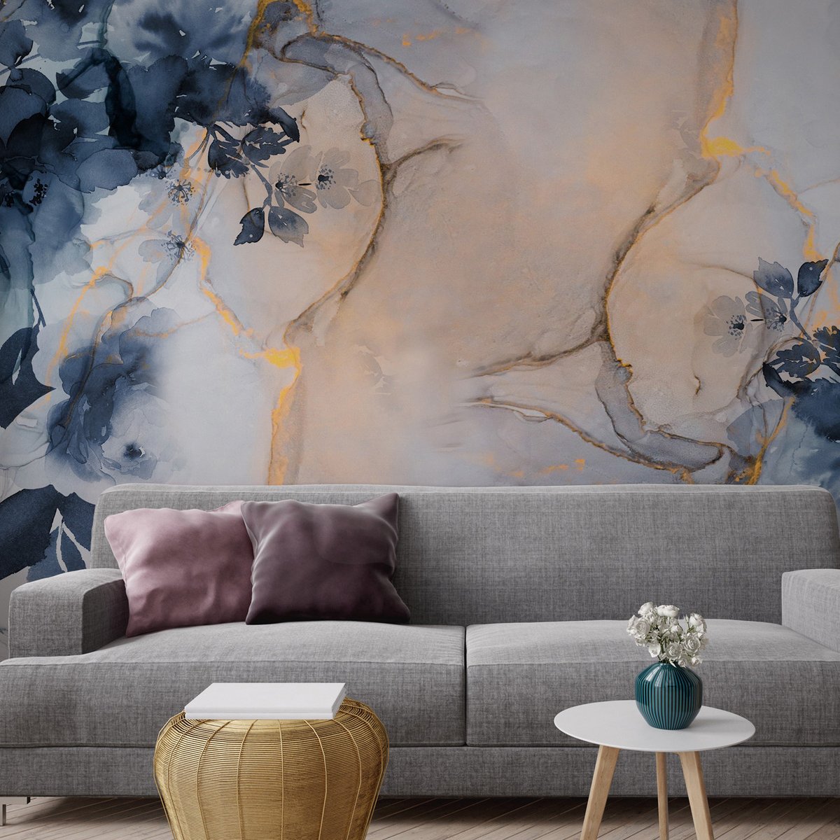 Papier peint panoramique MARBLE&FLOWERS multicolore, LE PAPIERS DE NINON