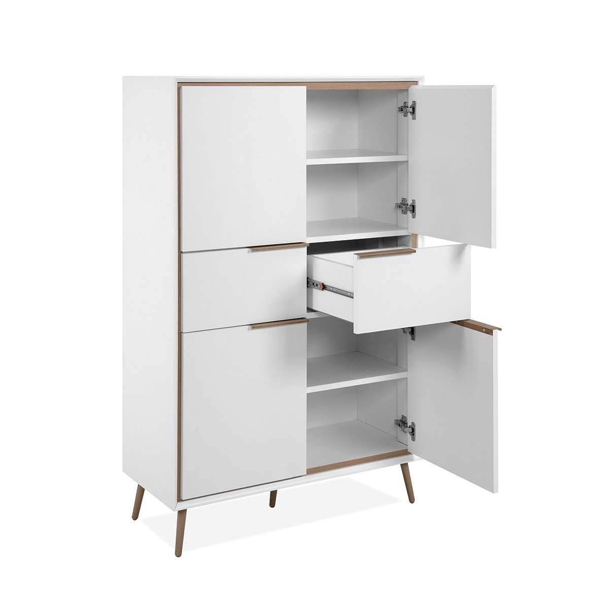 Buffet Haut 4 Portes et 2 Tiroirs H140 cm - ARONA chêne artisan / blanc, CALICOSY