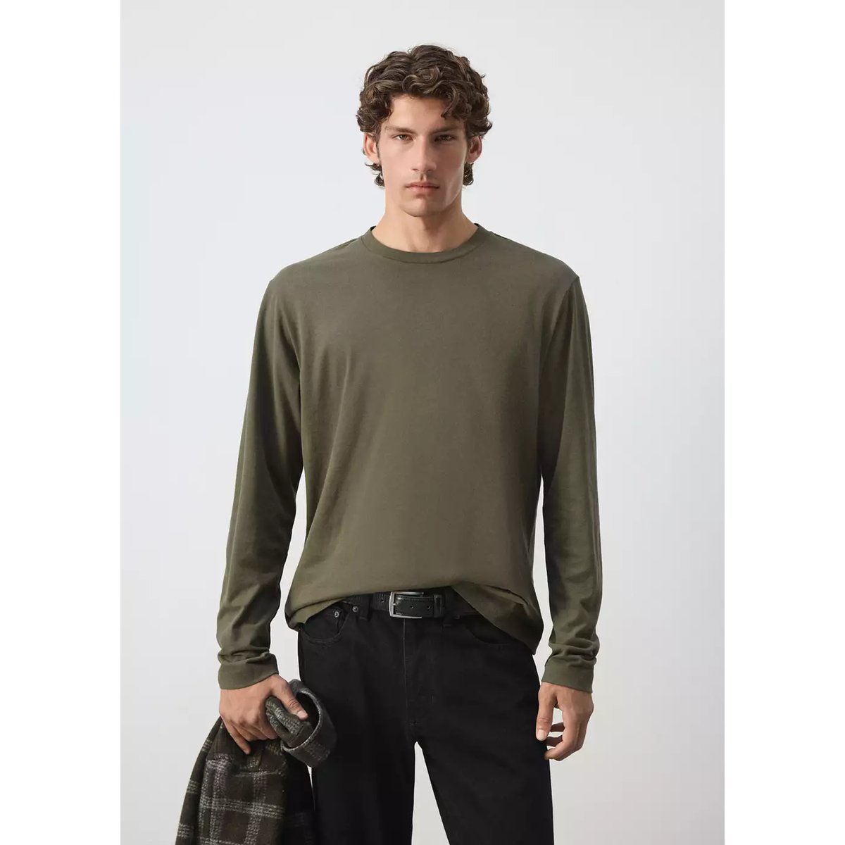 T-shirt 100 % coton olive, MANGO MAN
