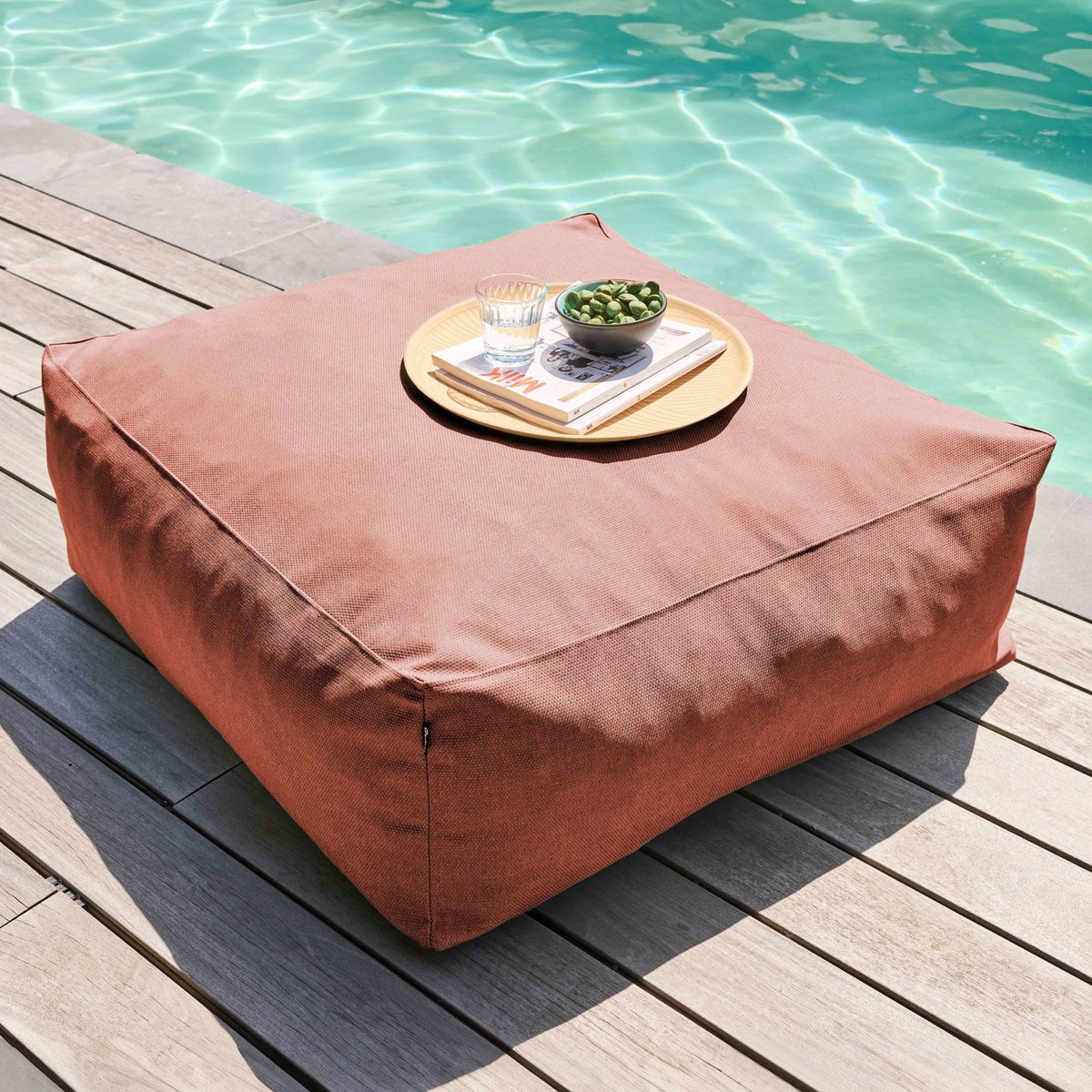 Canapé d'angle fixe modulable avec 2 chauffeuses, 2 angles et 1 pouf, MIXI terracotta, OVIALA