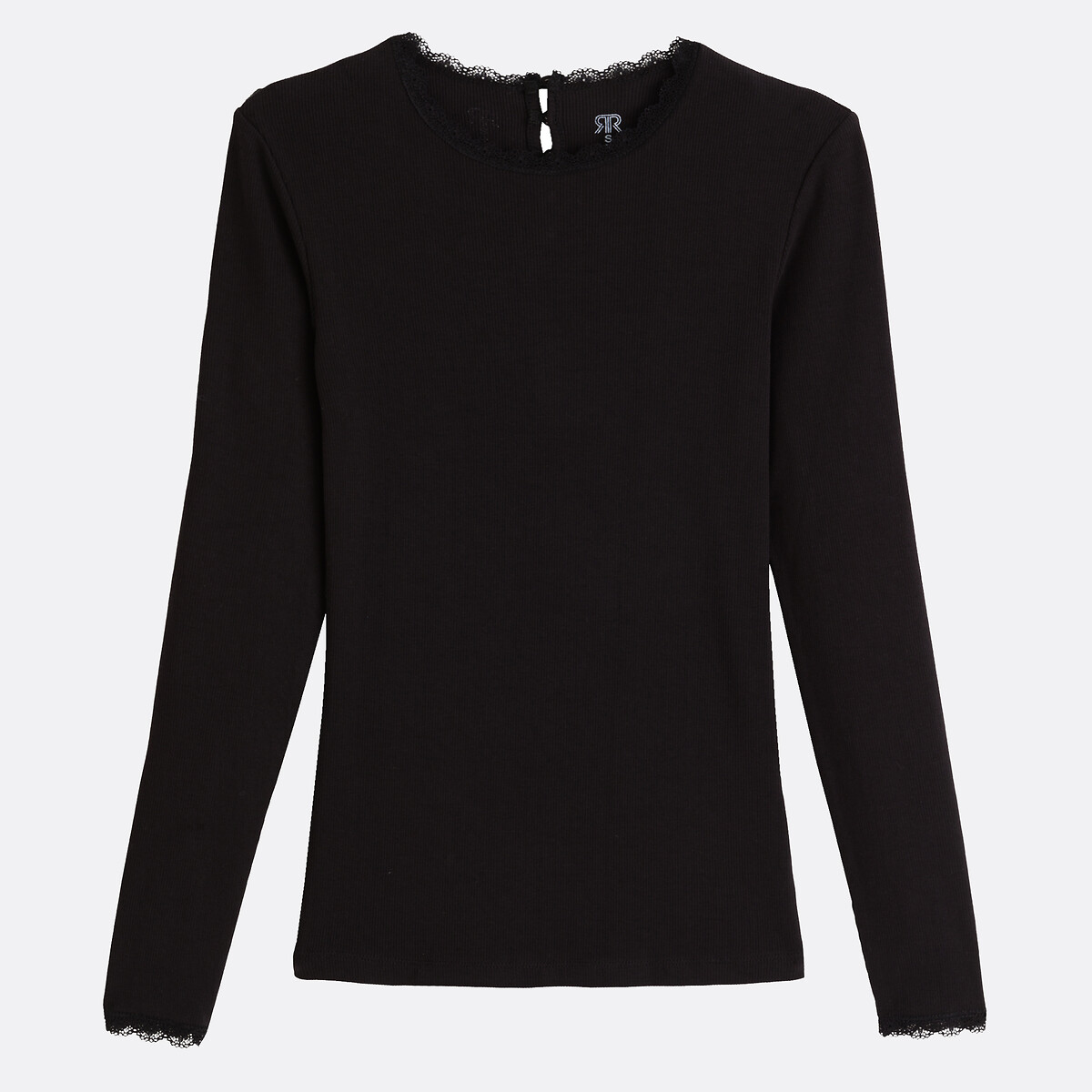 Slim Fit Crew Neck Lace Detail T-Shirt black, LA REDOUTE COLLECTIONS