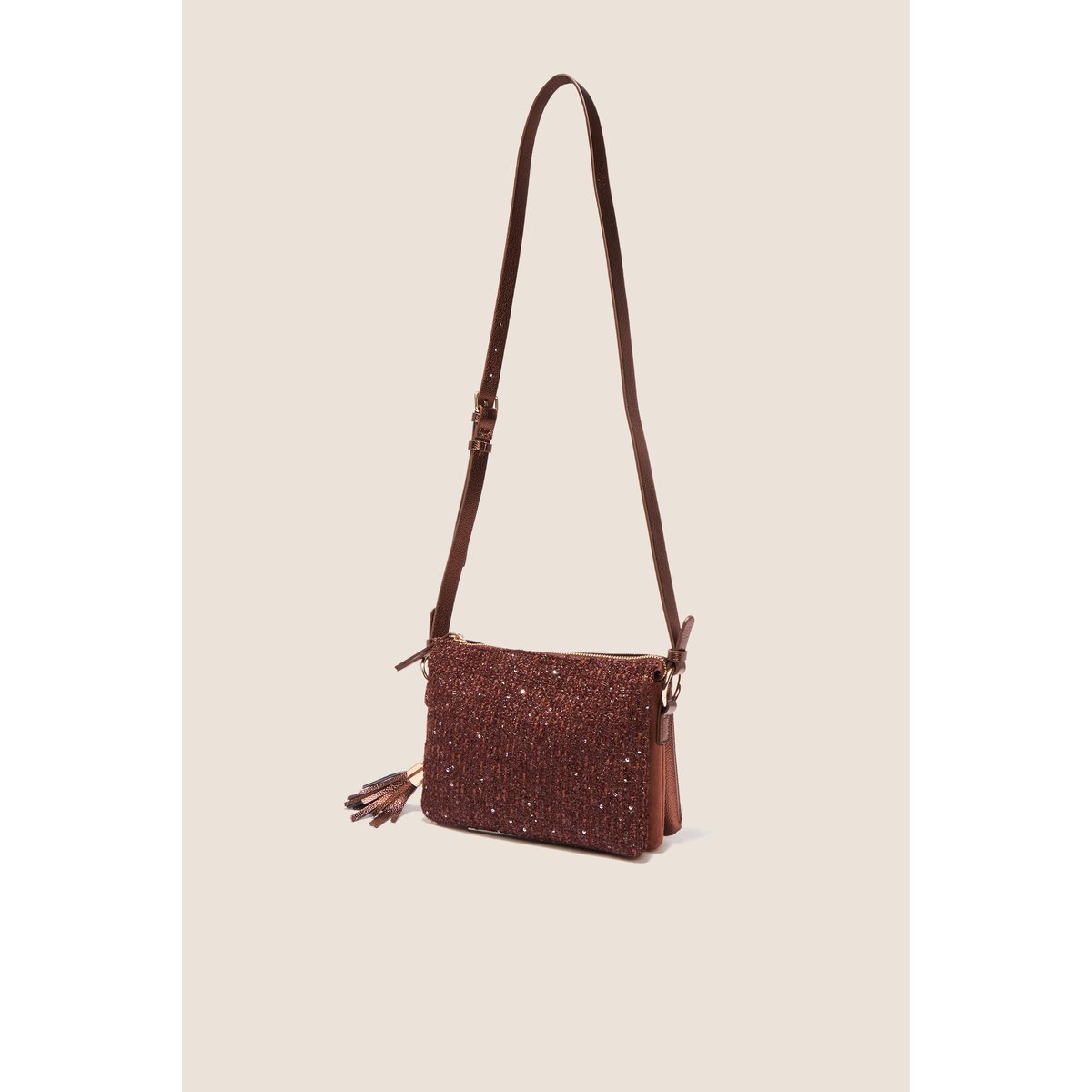 Sac en bandoulière à 3 poches marron foncé, BREAL