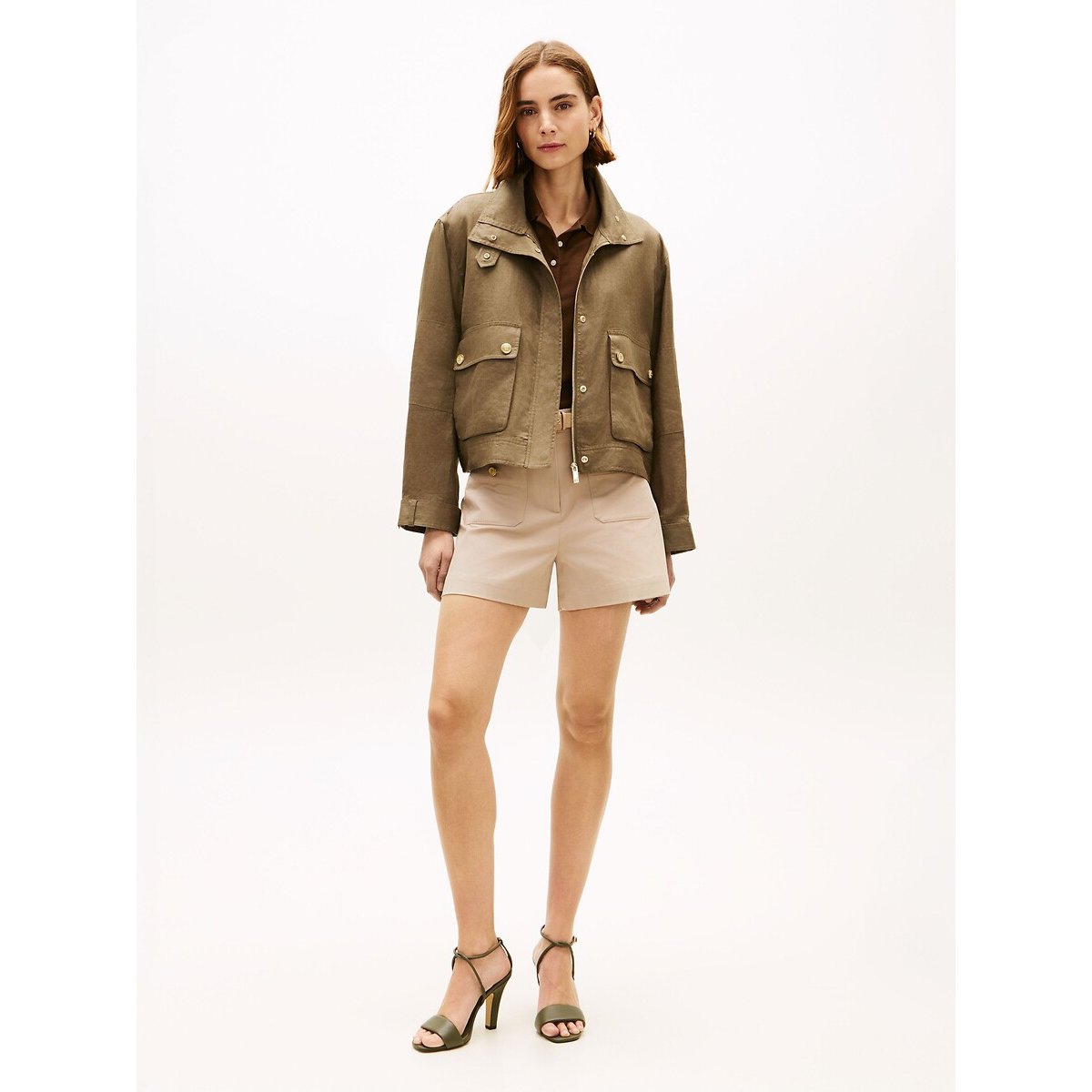 Veste en lin à col montant olive, TOMMY HILFIGER