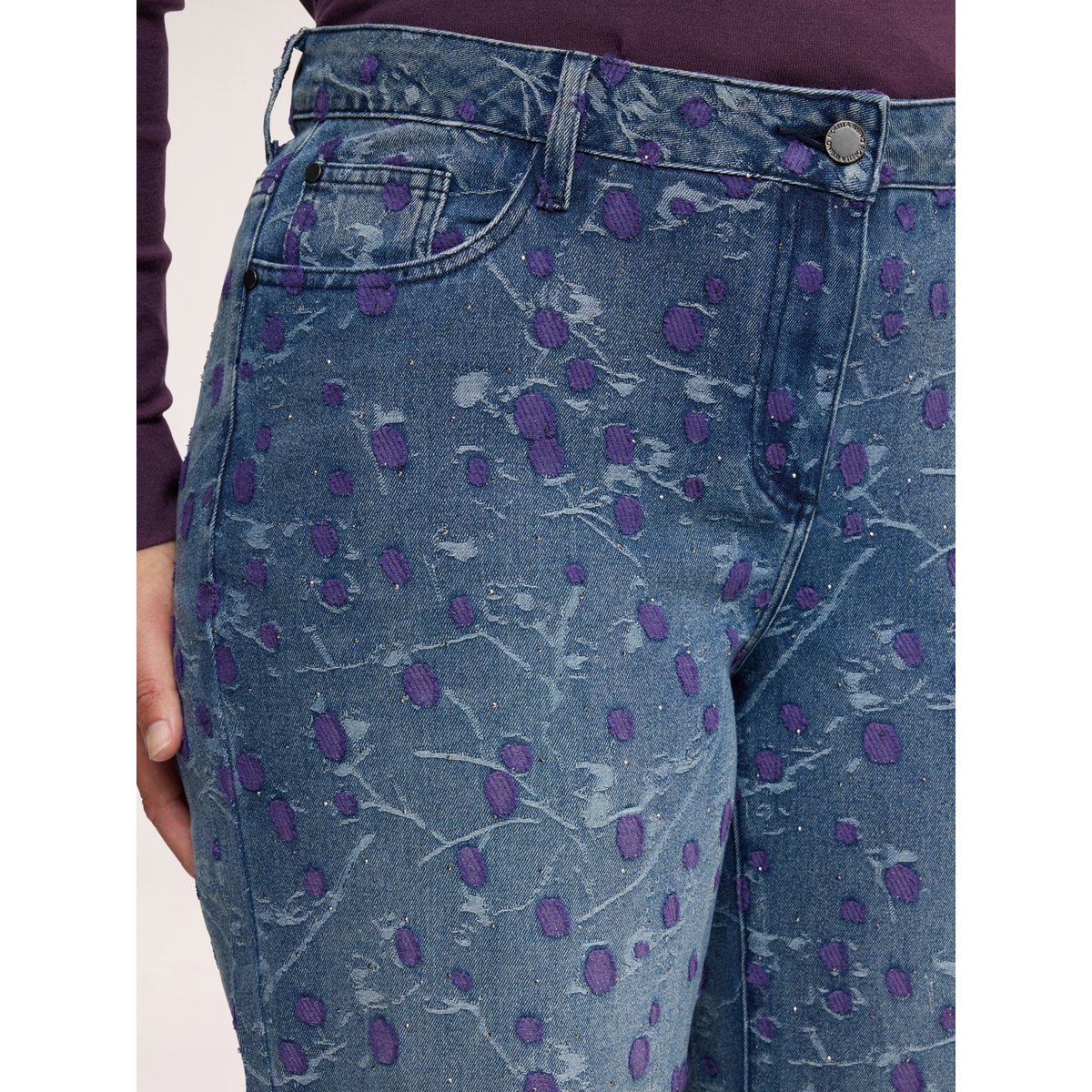 Jean droit avec broderies jacquard bleu, FIORELLA RUBINO