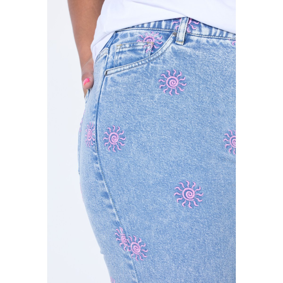 Jean Mom en denim stretch, 5 poches bleu clair, STUDIO UNTOLD