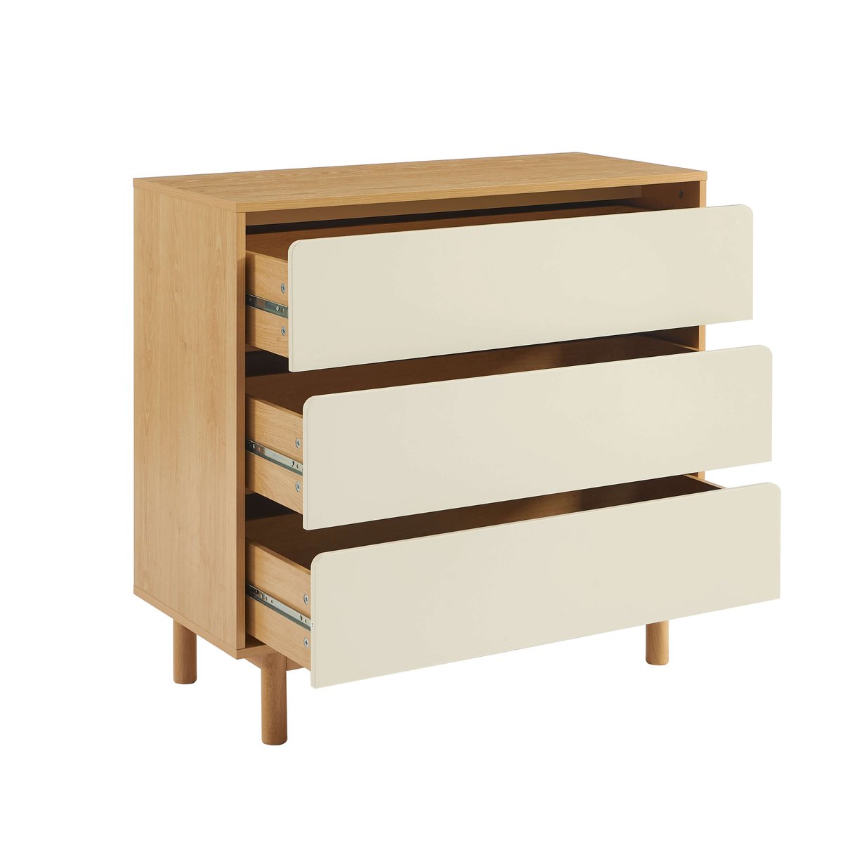 Commode 3 tiroirs THALIA beige et chêne, BAÏTA