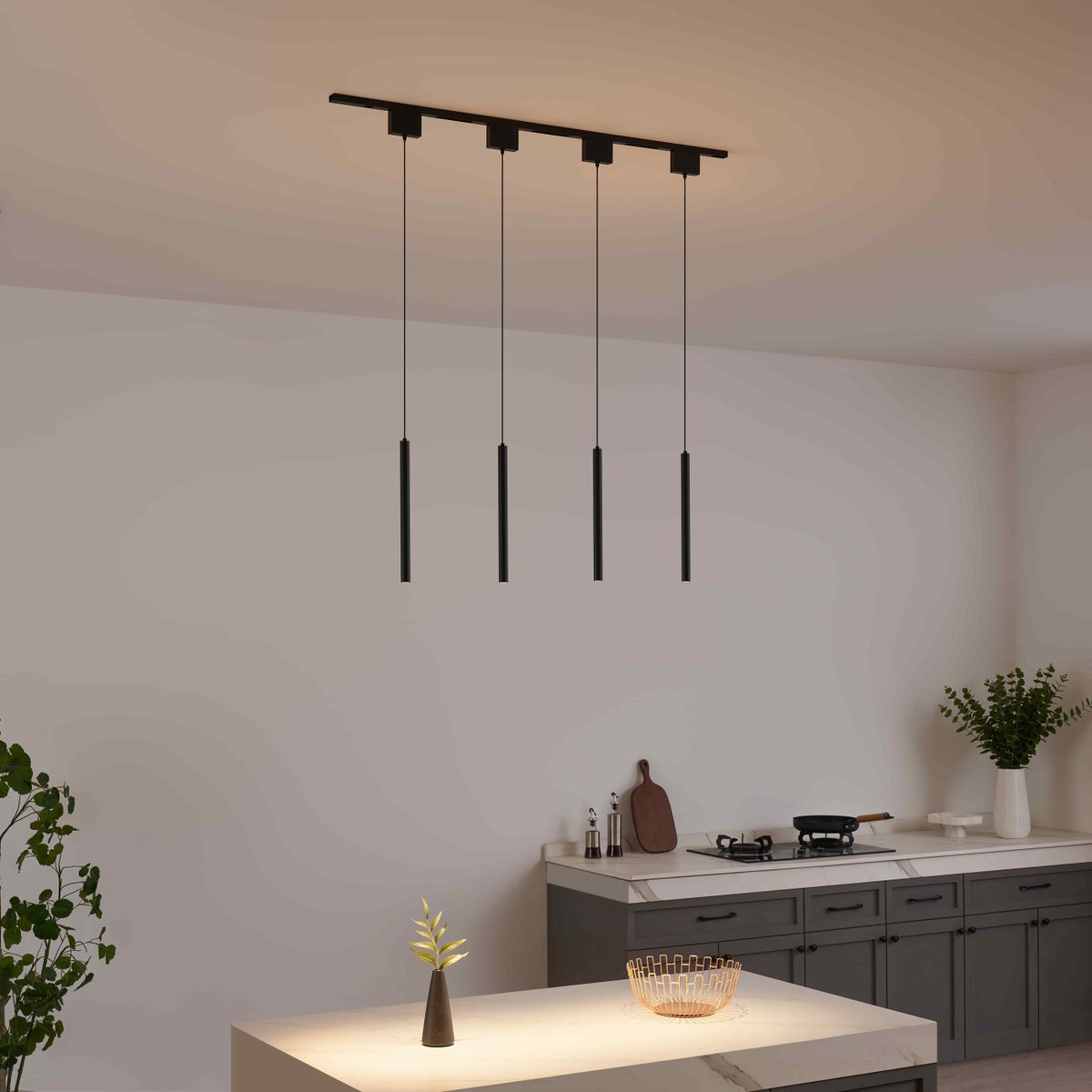 Kit rail 4 tubes LED suspendus - LYNE noir, KOSILUM