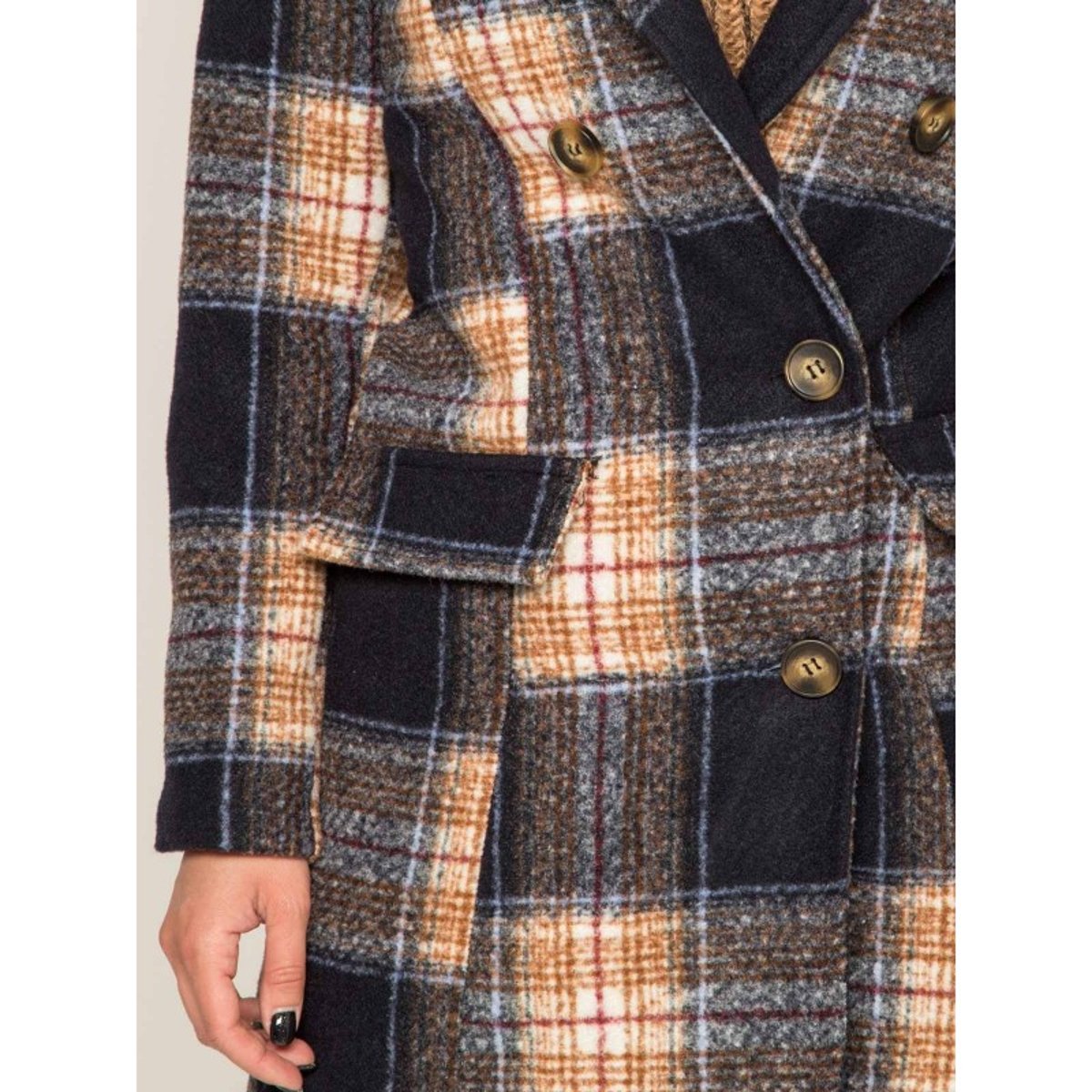 Manteau Court Carreaux Urani bleu marine, DONA LISA