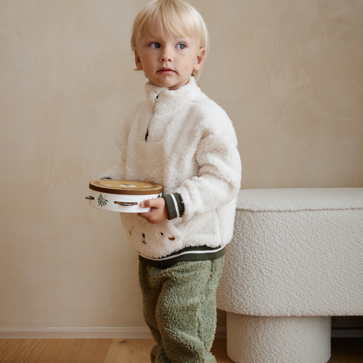 Ensemble bébé sweat et pantalon en sherpa Ginkgo vert, PETIT BEGUIN
