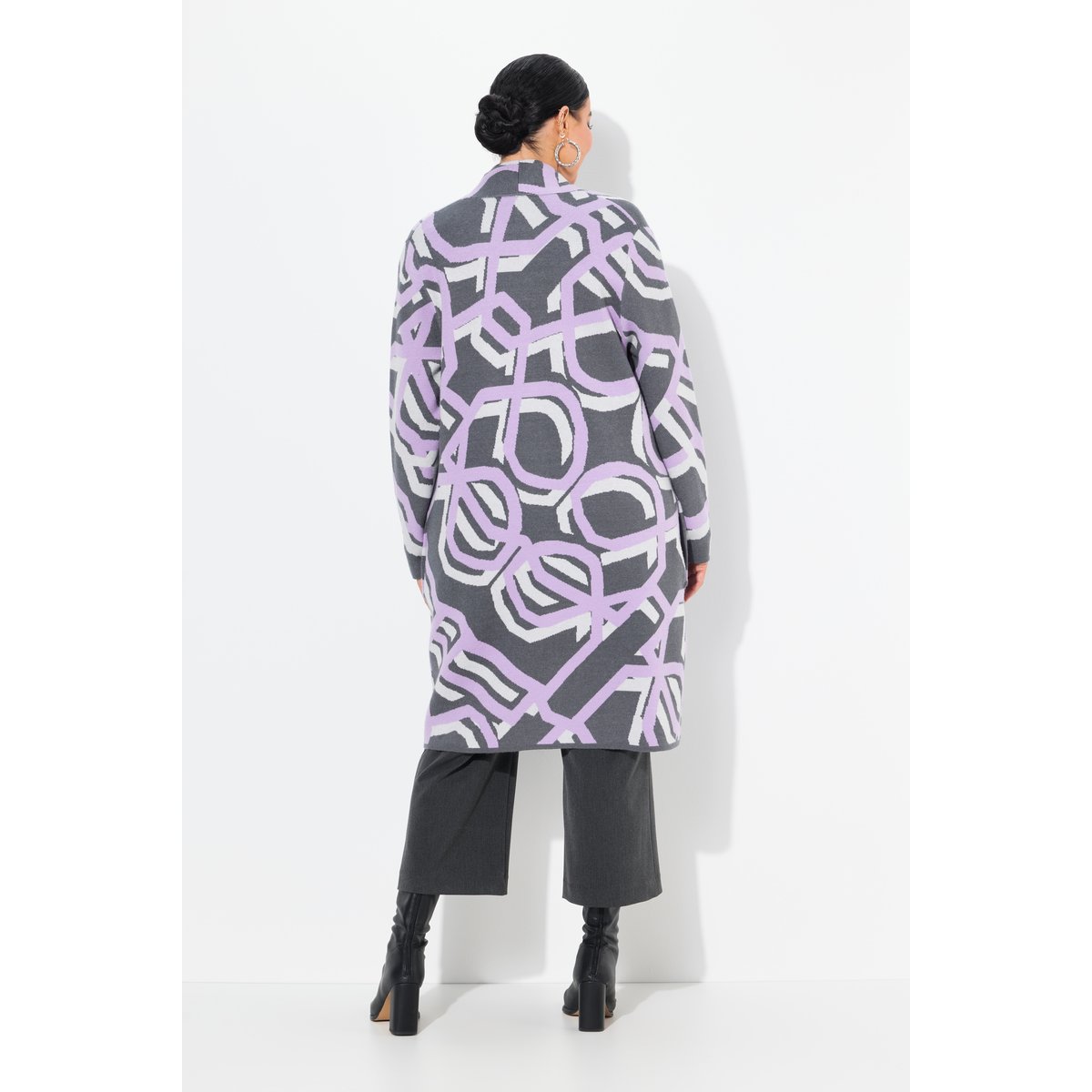 Cardigan long à col montant ouvert et motif asphalte, ULLA POPKEN