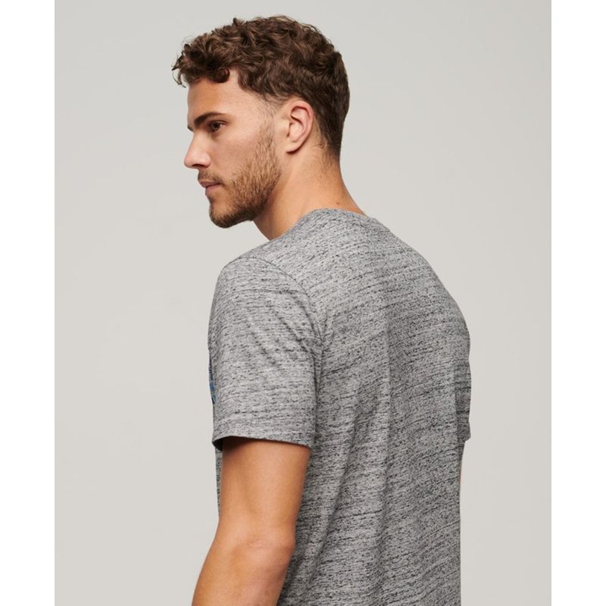 T-shirt col rond à logo gris silex poudré, SUPERDRY