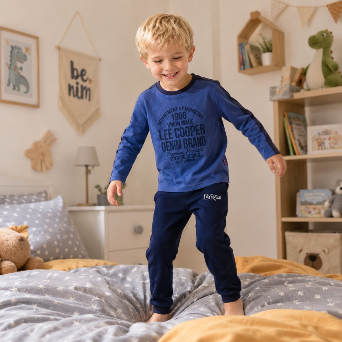 Pyjama imprimé manches longues, col rond COOL KIDS bleu marine, LEE COOPER