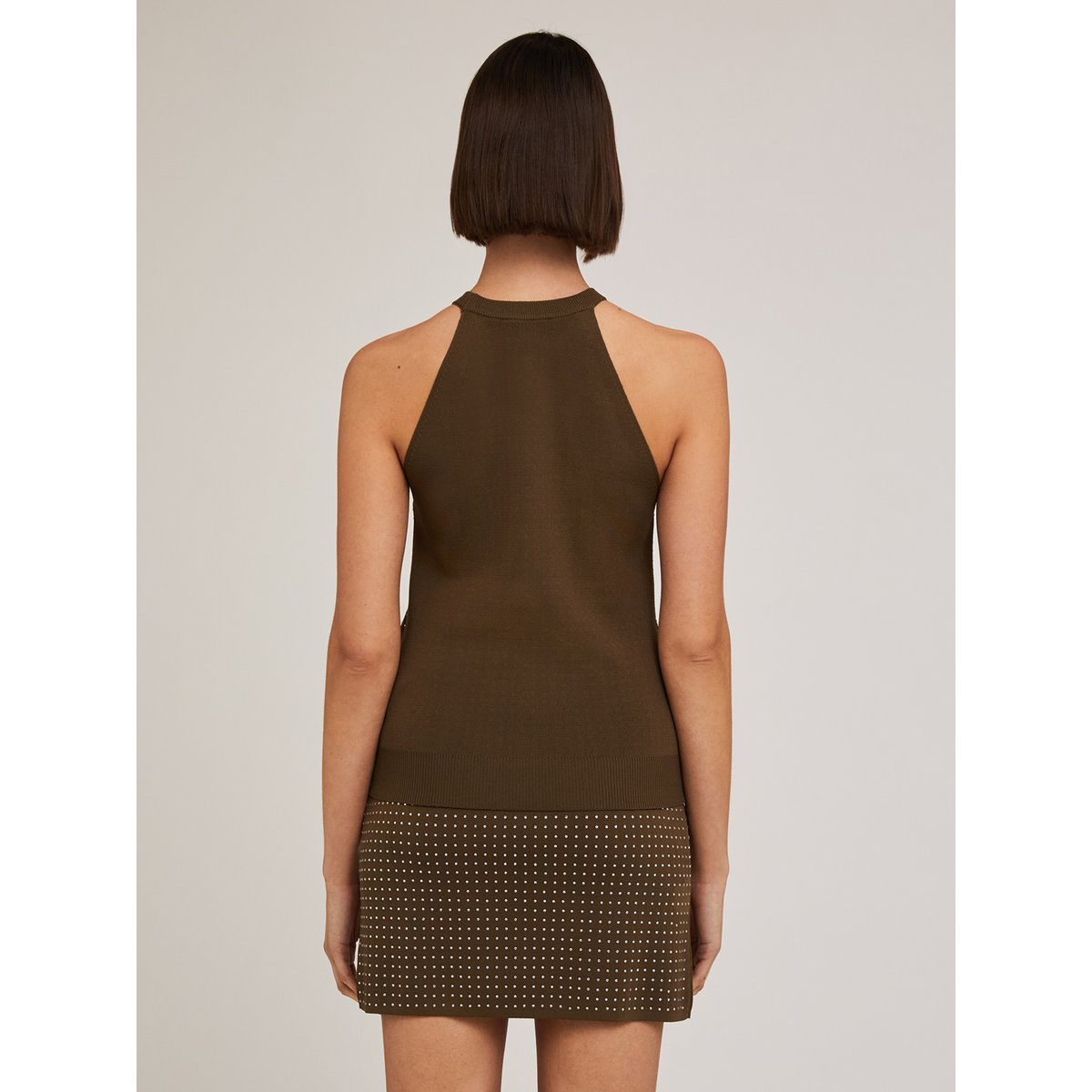 Top tricoté avec strass verde militare, MOTIVI