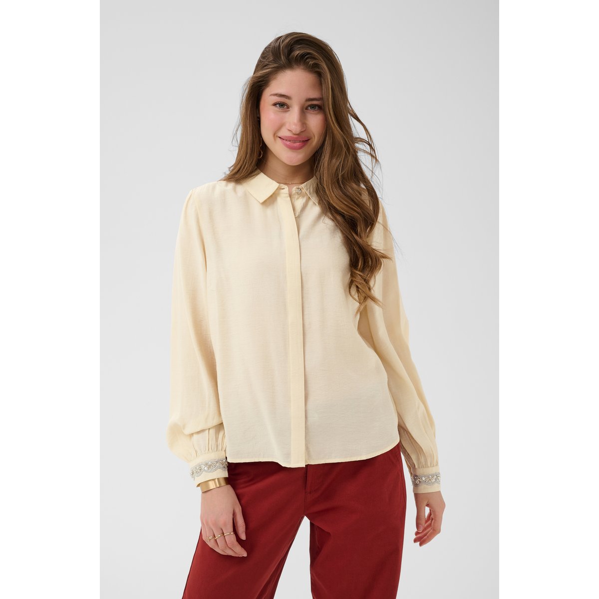 Chemise à manches longues beige bleached sand, CREAM