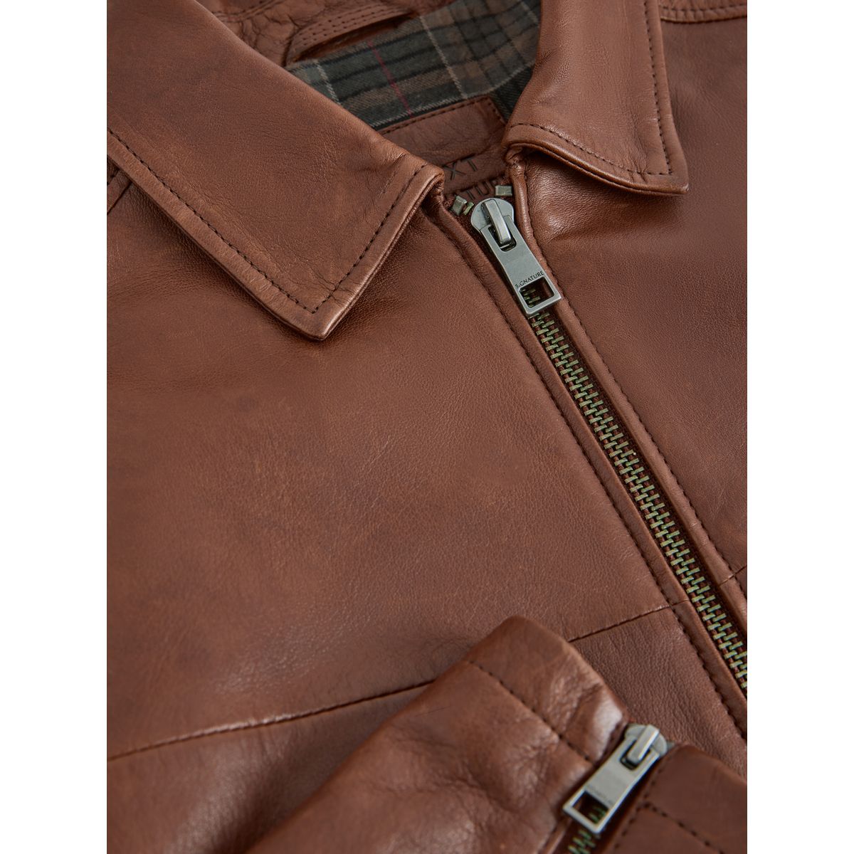 Veste en cuir zippée marron, NEXT