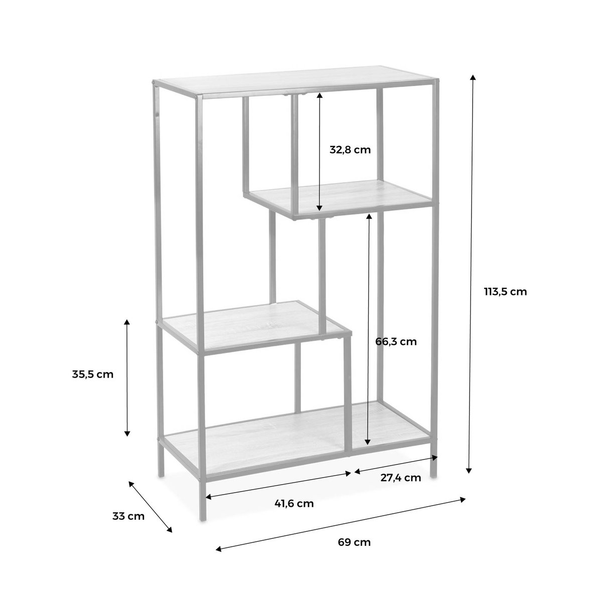 Etagère bibliothèque industrielle métal et décor bois 4 niveaux LOFT bois, SWEEEK