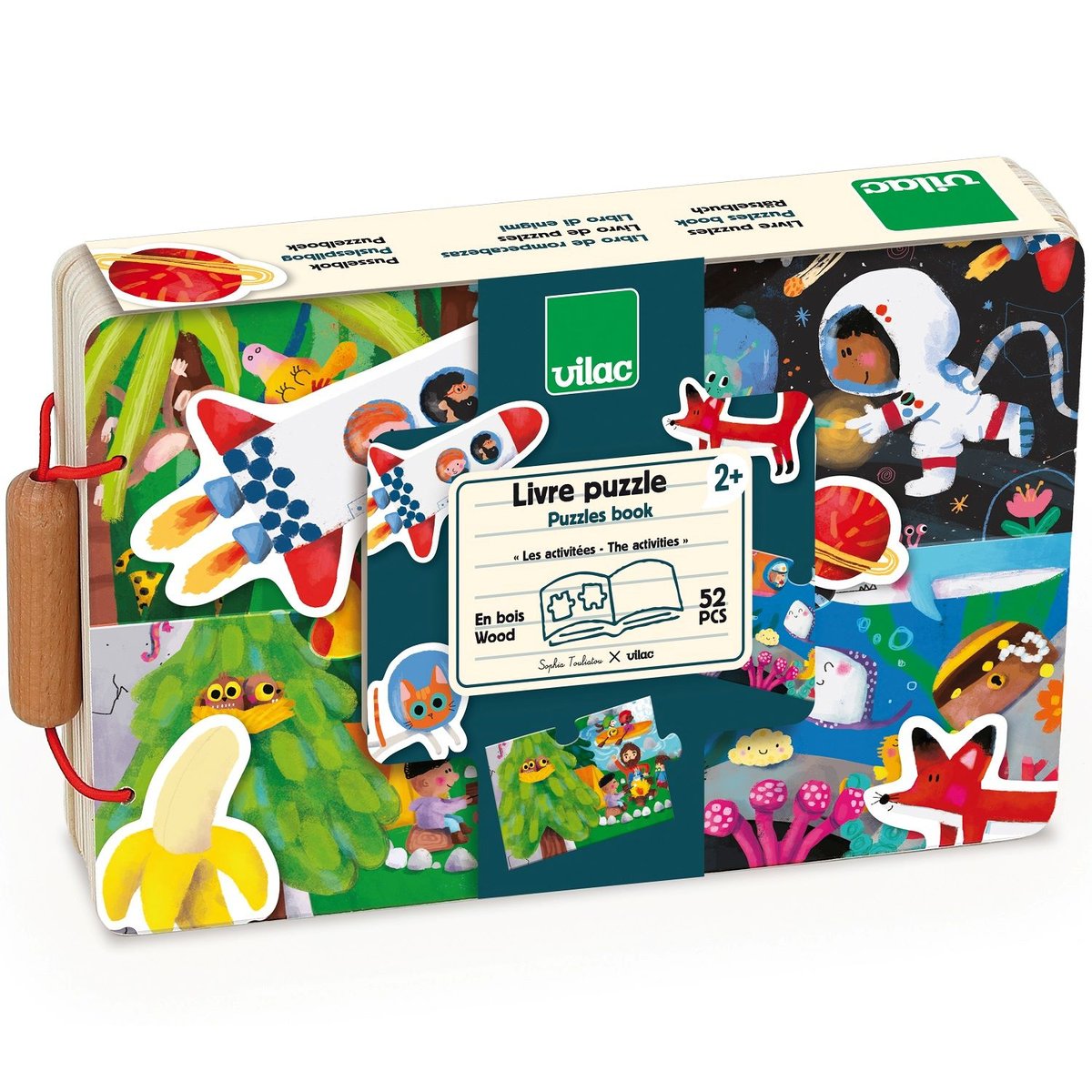 Livre puzzles en bois bleu (le voyage), VILAC