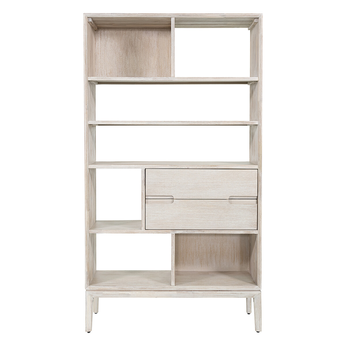 Giano Acacia Wood 7-Shelf Display Unit ivory white, SO'HOME