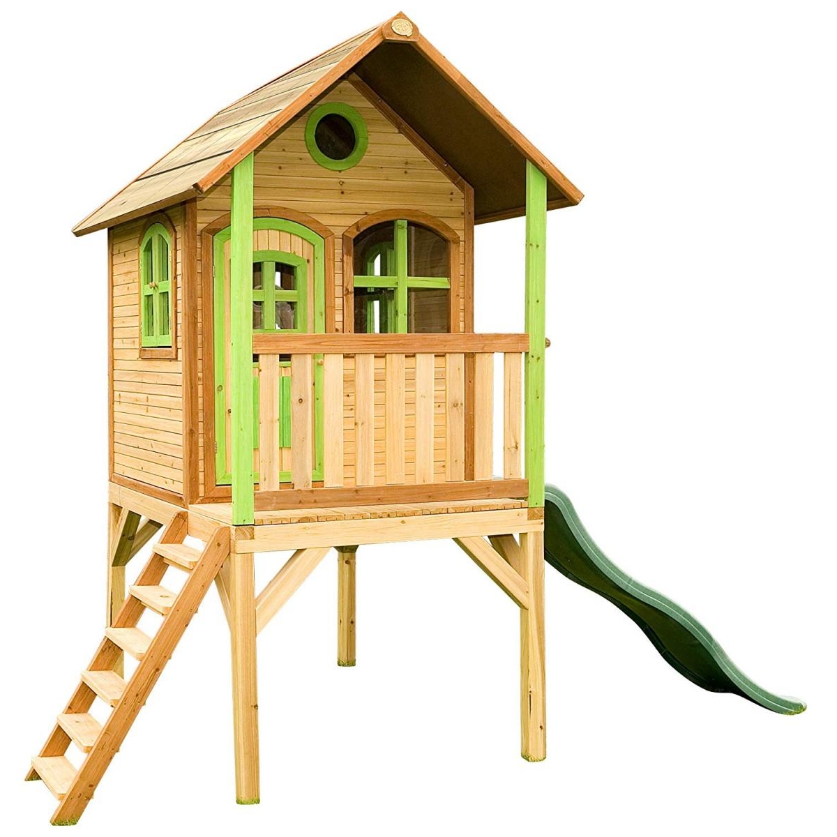 AXI Cabane enfant LAURA Brun Vert avec toboggan Vert couleur unique, AXI HOUSE