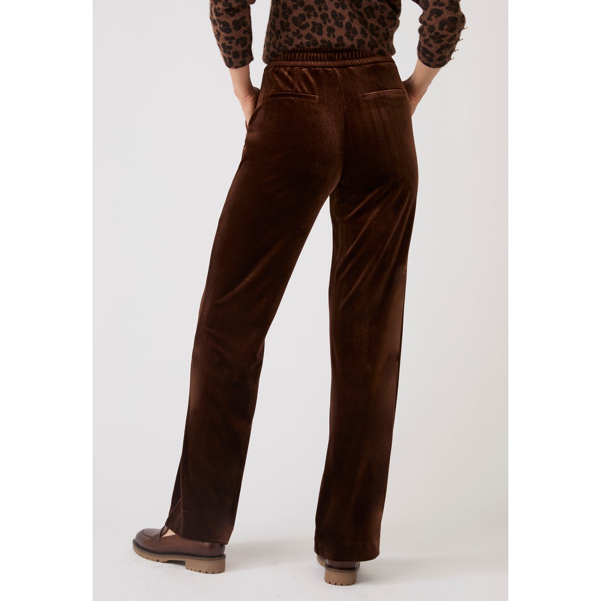 Pantalon enfilable velours brillant marron chocolat, DAMART