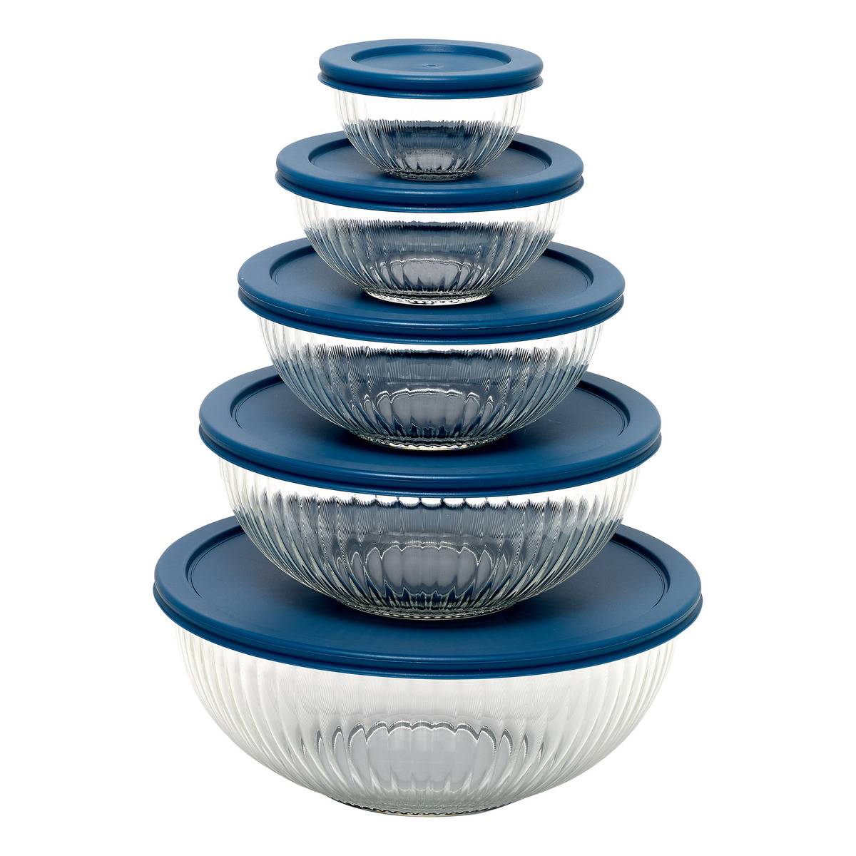 Lot de 5 saladiers ronds en verre ESSENTIELS transparent, 5FIVE SIMPLY SMART