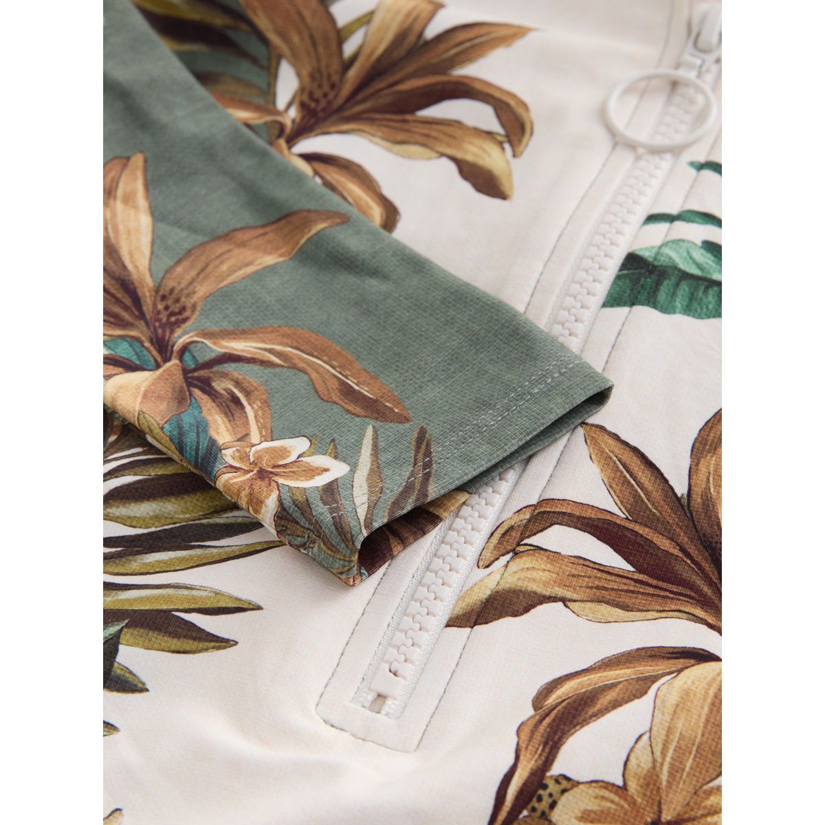 Maillot de bain lycra à manches longues palmier crème/vert kaki, NEXT