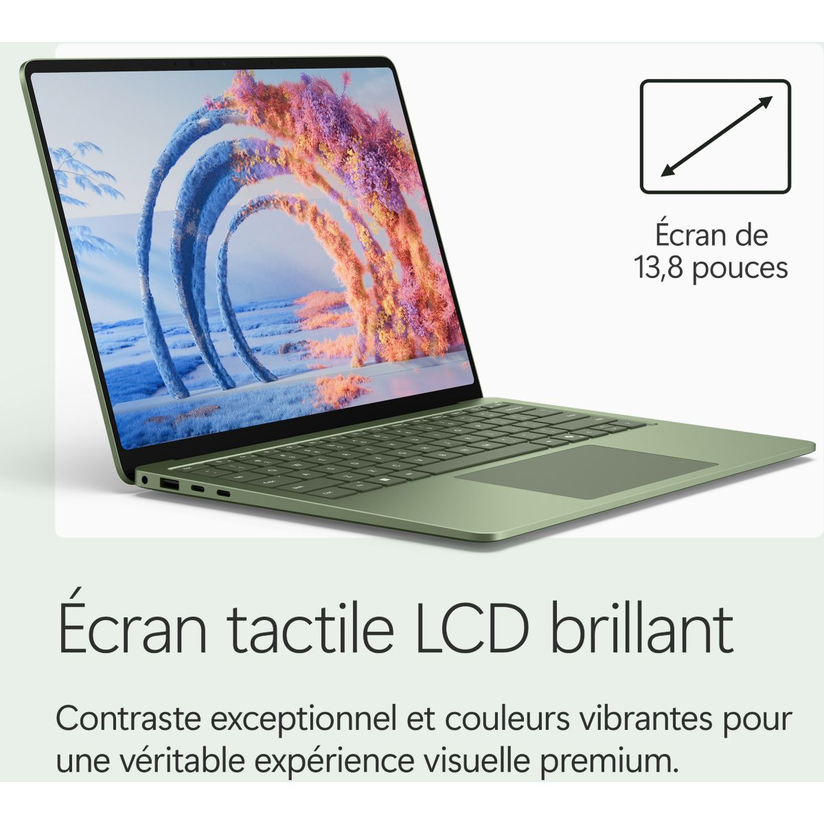 Ordinateur portable SURFACE LAPTOP 8e JADE 13,8" Tactile Snapdragon X plus 16 Go RAM LPDDR5x SSD 512 Go Copilot+PC couleur unique, MICROSOFT