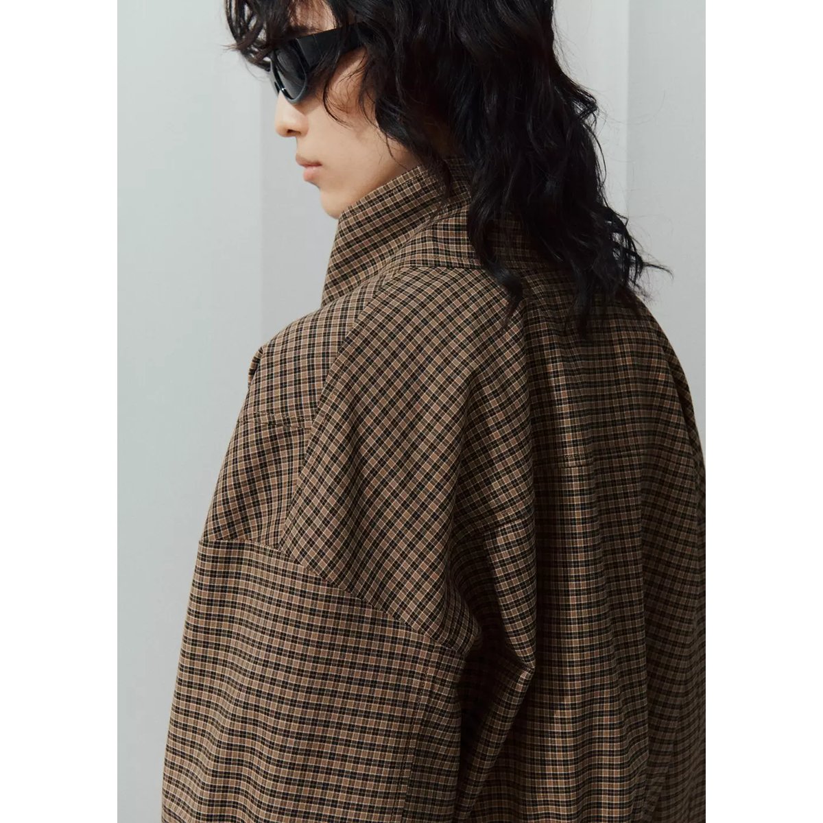 Veste à carreaux à col cheminée marron, MANGO
