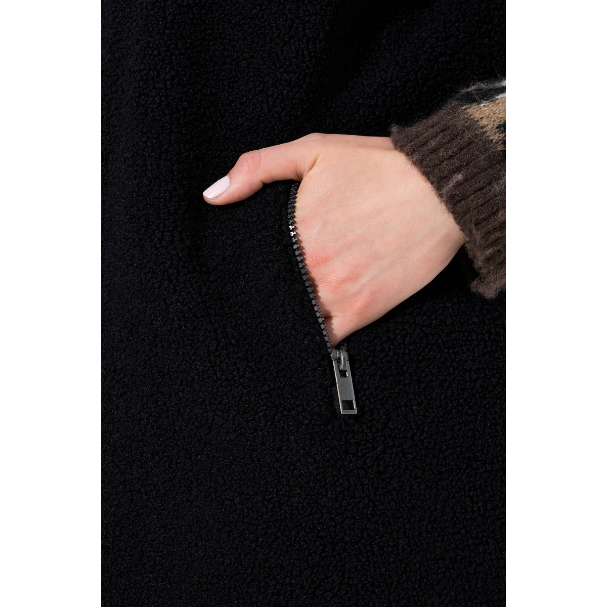 Long gilet en polaire teddy, coupe en A noir, ULLA POPKEN