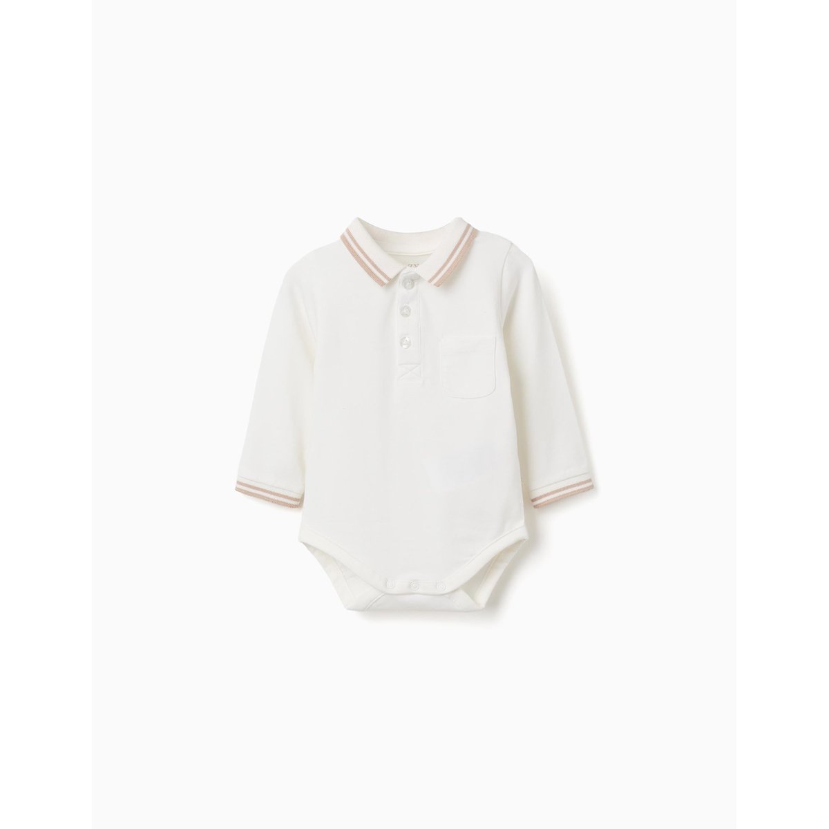 Body polo en coton à manches longues à rayures blanc, ZIPPY