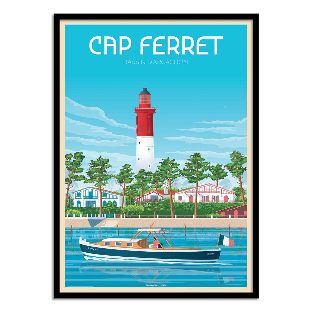 Affiche d'art - Cap Ferret Arcachon - Olahoop Travel Posters couleur unique, WALL EDITIONS