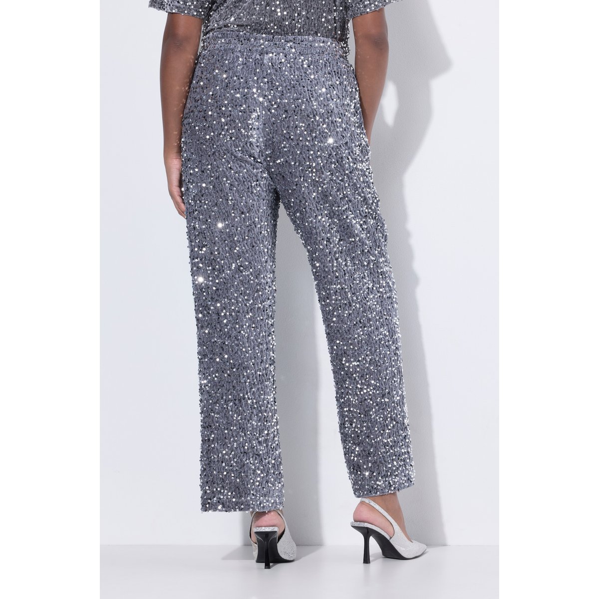 Pantalon de costume en velours à paillettes argent, ULLA POPKEN
