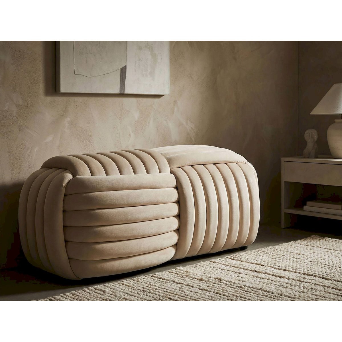 Banc au relief matelassé sculptural GLAM crème, RECOLLECTION