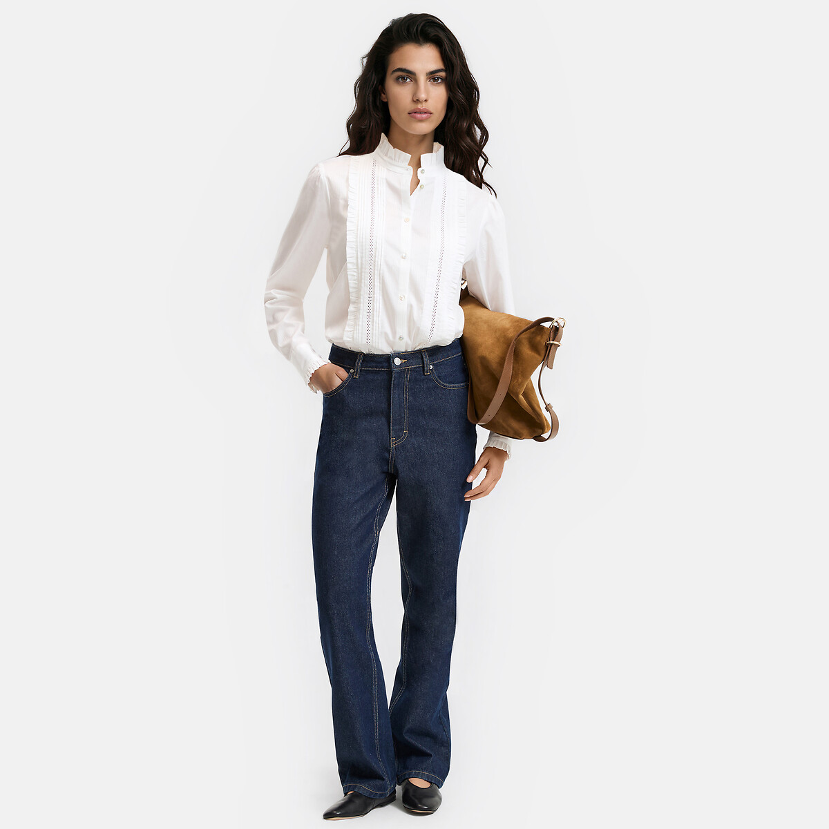Blouse col victorien manches longues avec plastron ecru, LA REDOUTE COLLECTIONS