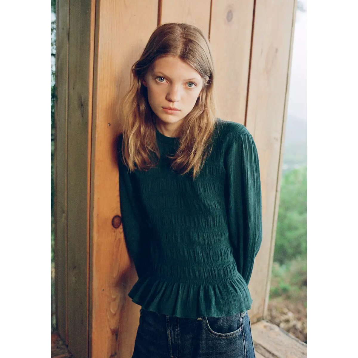 Blouse froncée à texture bleu pétrole, MANGO TEEN