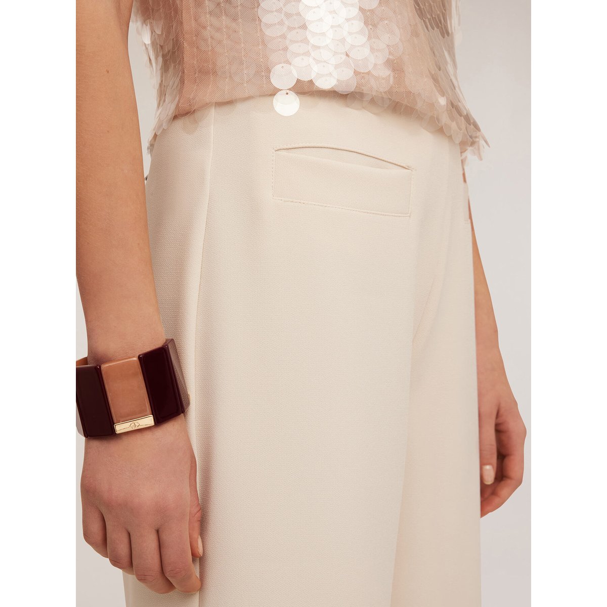 Pantalon palazzo taille haute en crêpe blanc, MOTIVI