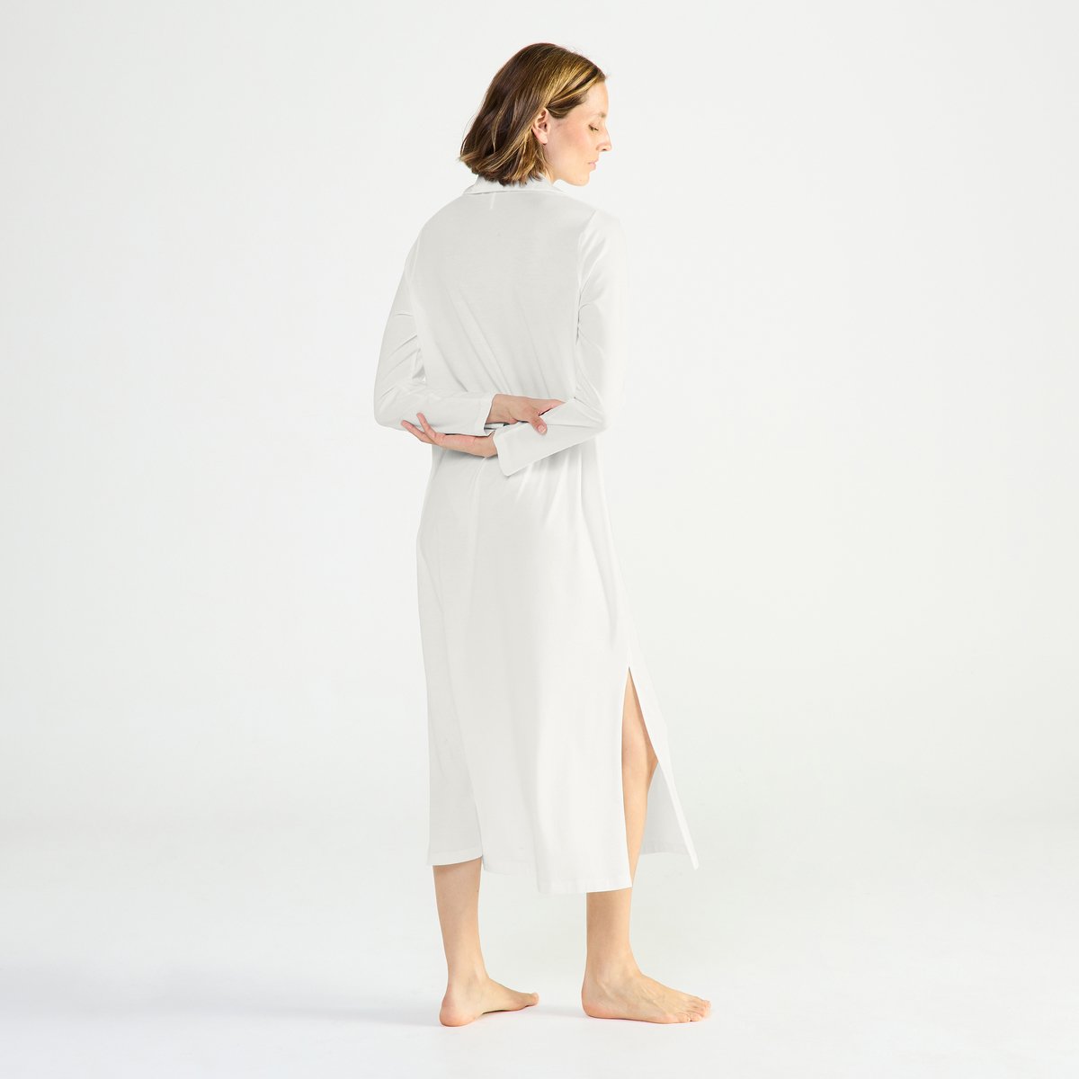 Chemise de nuit longue col polo en jersey ENVOUTANTE ecru, LAURENCE TAVERNIER
