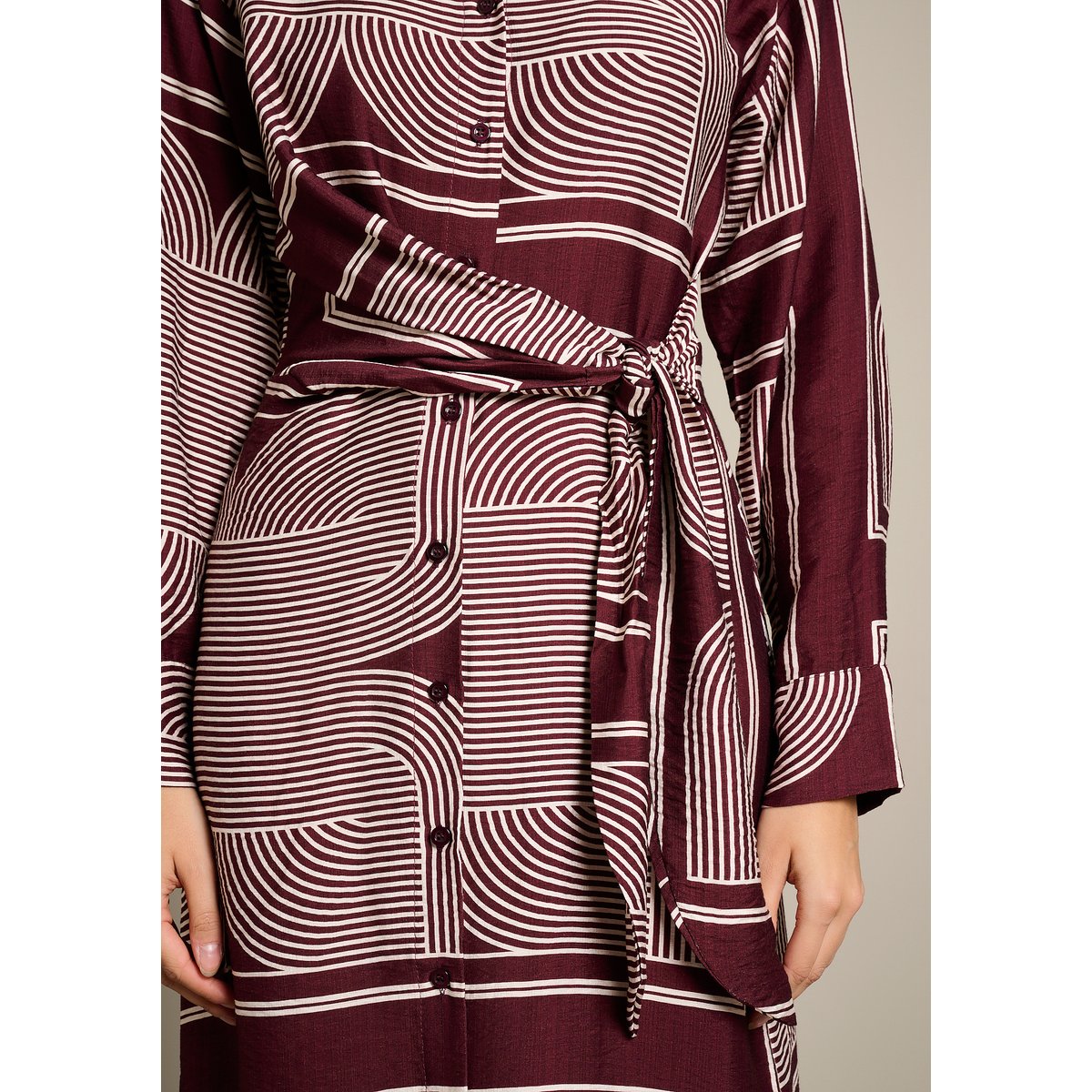 Robe chemise midi graphique aubergine, LOLALIZA