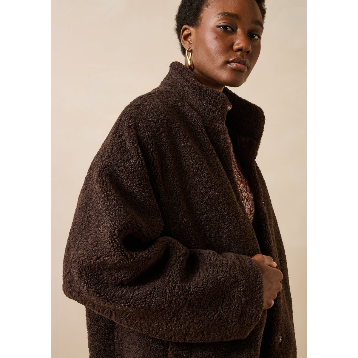 Blouson bomber oversize manches longues chocolat, LA FEE MARABOUTEE