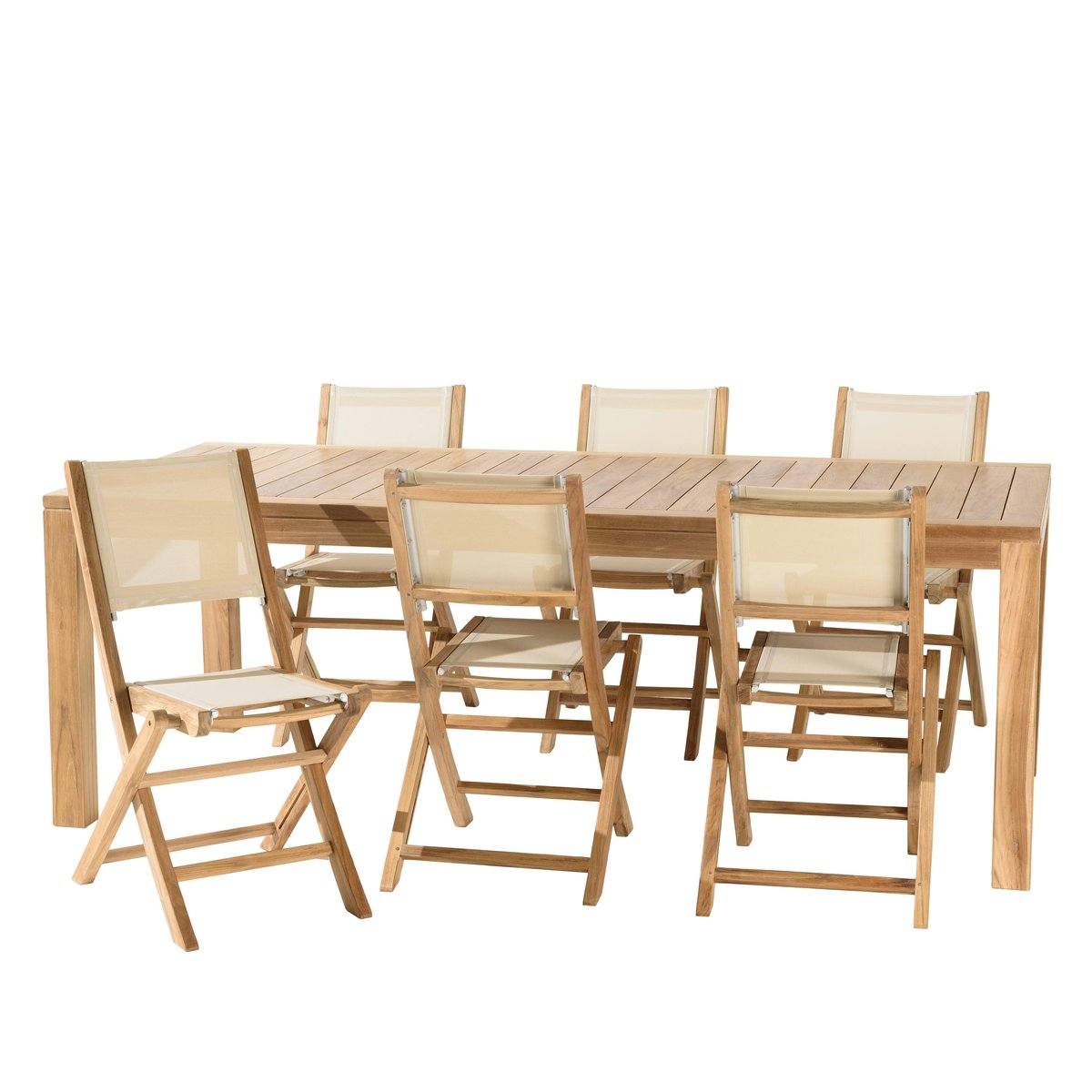 Ensemble de jardin extérieur grande table rectangle en teck 6 chaises ALERIA bois naturel, PIER IMPORT